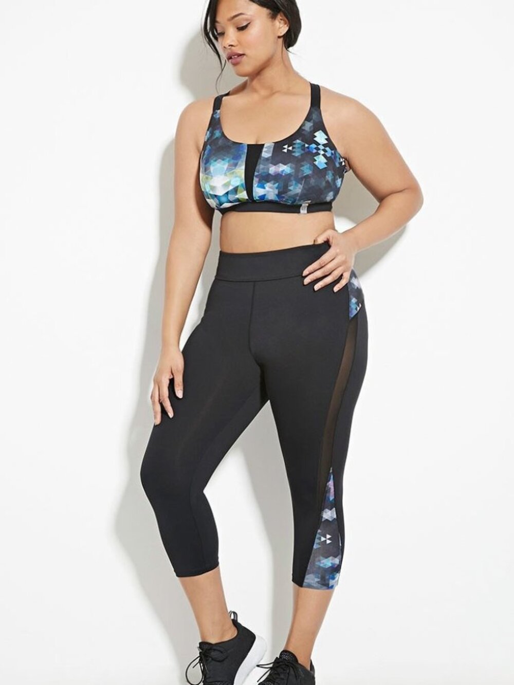 Forever 21 Plus Size Black Multi Mesh Insert Capri Sporty Leggings XL/1X